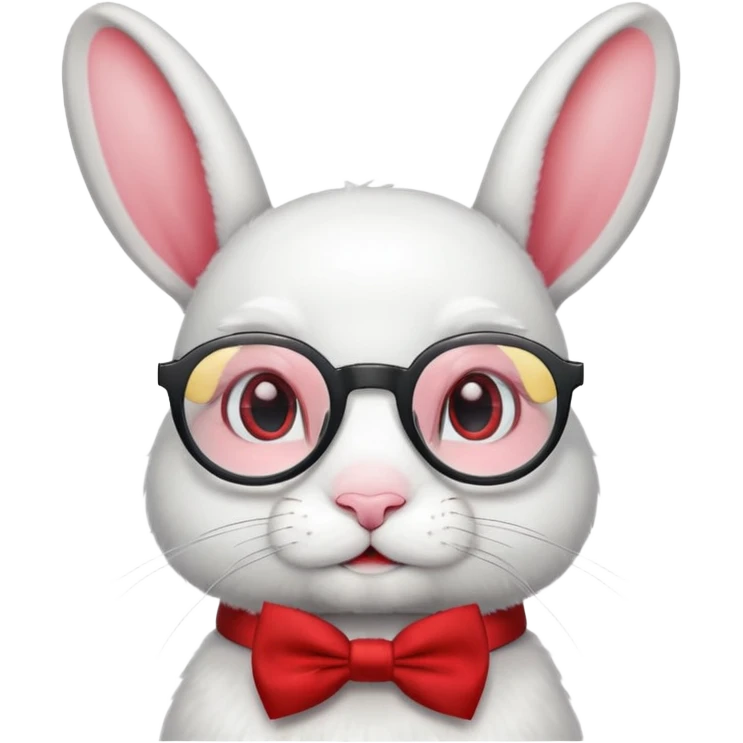 White bunny with round glasses and bow tie. emoji