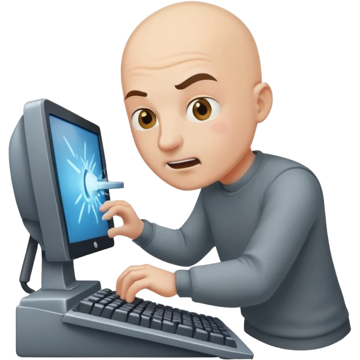 Лысый мужчина бьёт клавиатурой монитор  emoji
