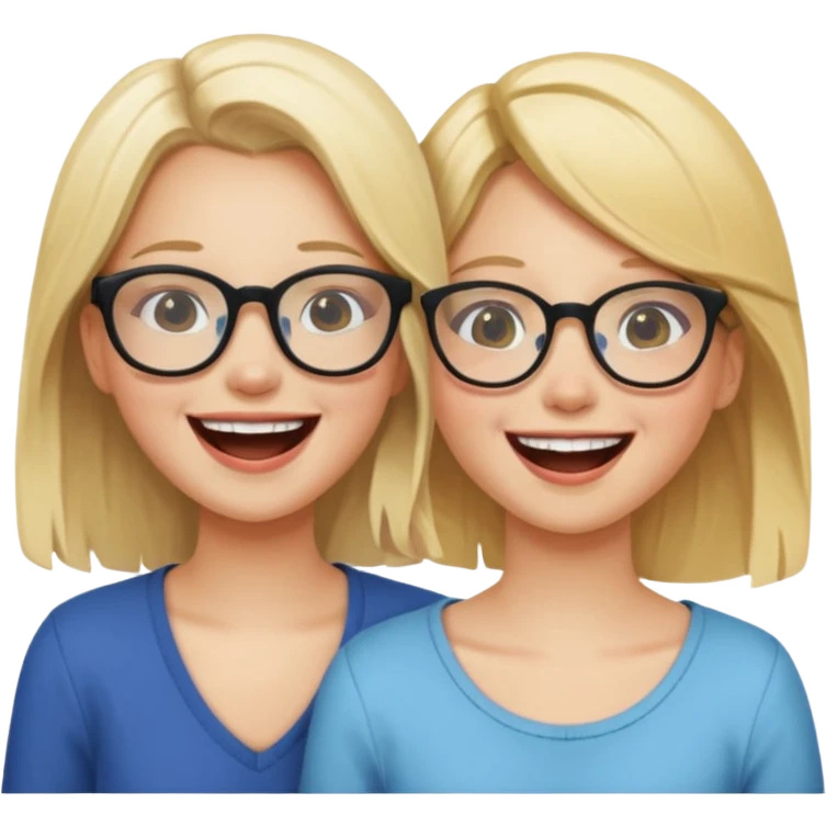 two girls laughing and having fun one on the left is blonde and cute the one on the right is cute with glasses emoji