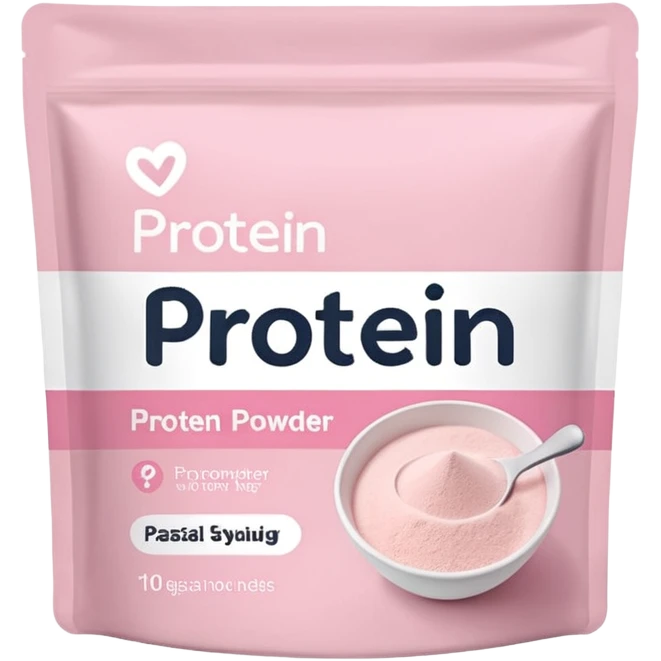 Pastel pink sachets of protein powder, neatly stacked emoji
