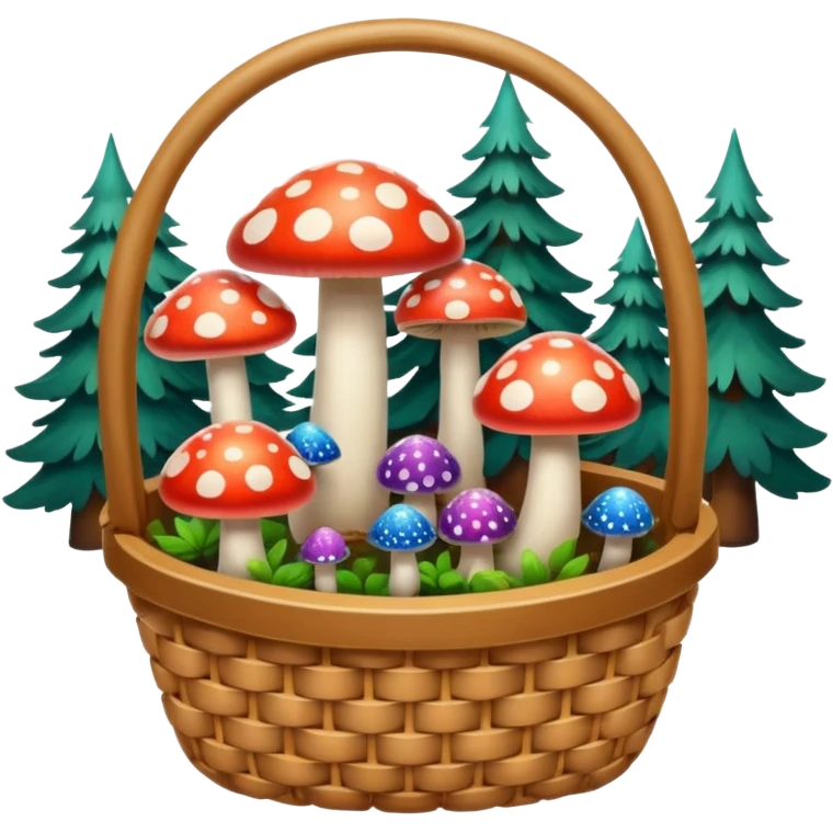 Basket with Psychedelic mushrooms and forest objects emoji