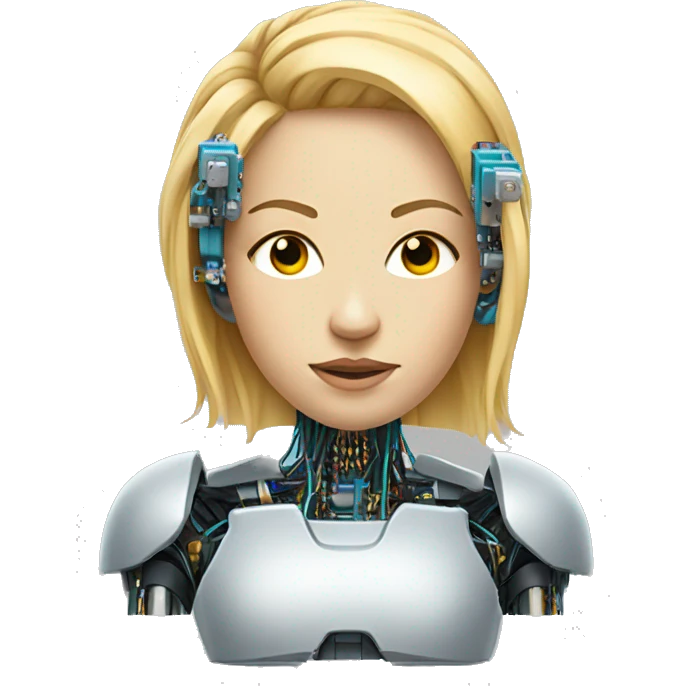 Head of female cyborg with blonde hair and circuits emoji