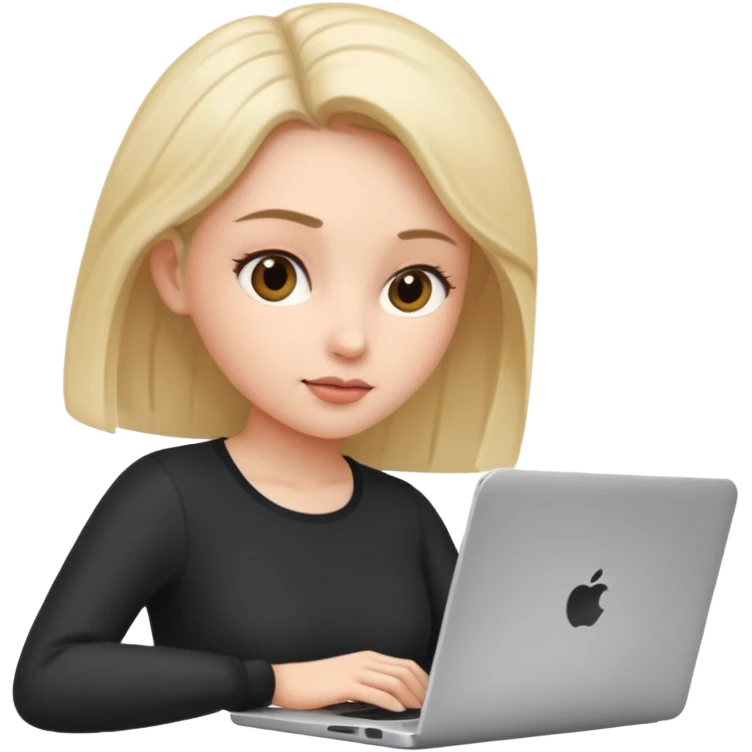 A woman scrolling, with a laptop open to a work document emoji