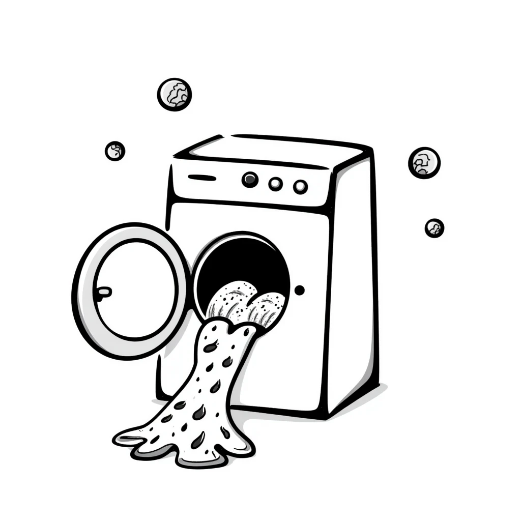 washing machine with bubbles and clothes peeking out, doodle style emoji
