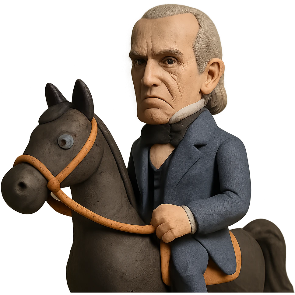 President Polk's face on a black horse emoji