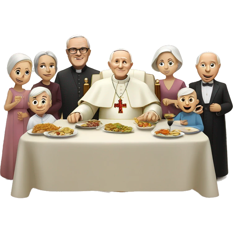 Pope John Paul II With normal family at the dinner. Pixar style emoji