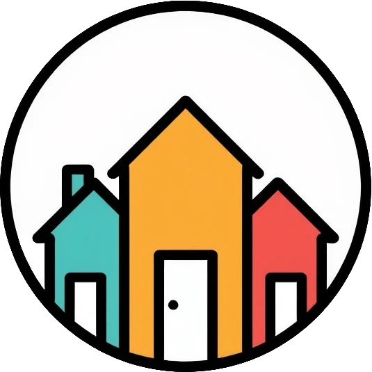 Community of houses in a circle, minimalist homelessness support logo emoji