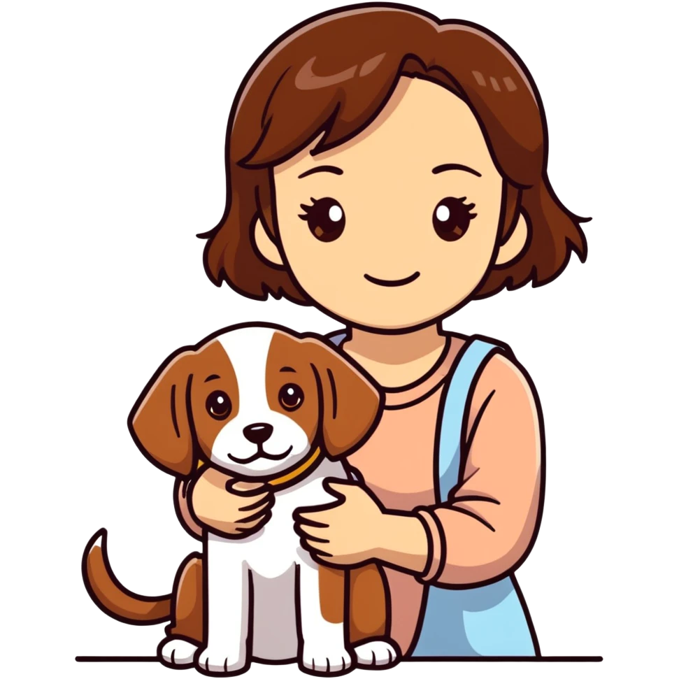 A girl with brown hair and brown eyes with dog York  emoji