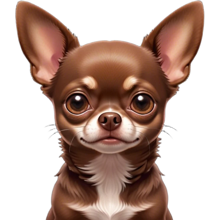 Cinematic Grumpy Chocolate Short Haired Chihuahua Portrait Emoji, Head tilted slightly with a deeply unimpressed expression, thick chocolate fur with a glossy sheen, large, droopy dark eyes narrowed into an unamused glare, ears slightly drooping in exasperation, Simplified yet comically expressive features, highly detailed, glowing with a dry, sarcastic glow, high shine, effortlessly judgmental yet dignified, stylized with a touch of cynicism, bright but brooding, soft glowing outline, capturing the essence of an eternally unimpressed yet endearing pup, so lifelike it feels like it could sigh heavily at you in disdain at any moment! emoji