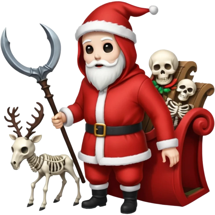the Grim reaper dressed as Santa.... What gifts would be in his Sleigh.... What would his Sleigh likely look like.... Would the reindeer be skeletons, or ordinary reindeer emoji
