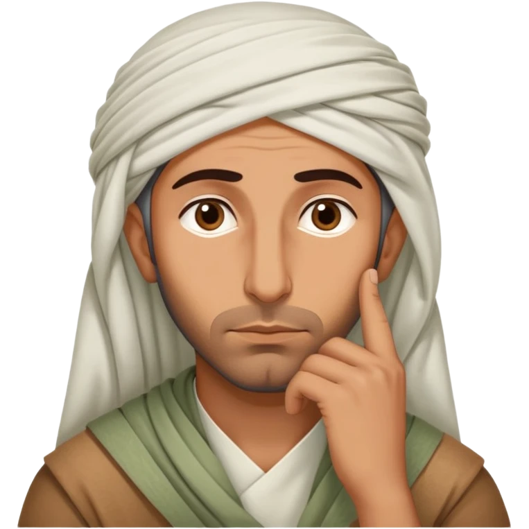 Middle Eastern sage with hand on chin asking himself questions in deep thought emoji