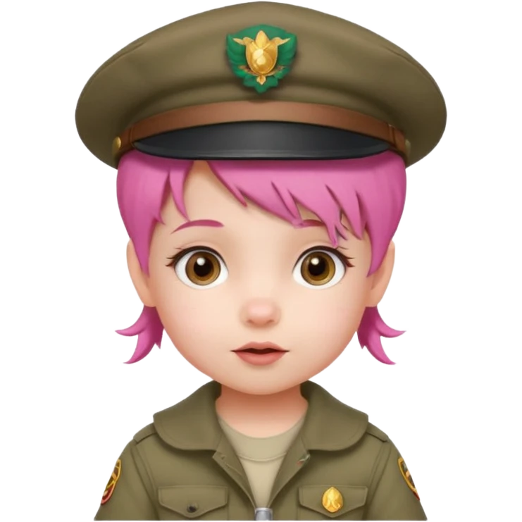 very small baby scout girl with pink hair and scout hat emoji
