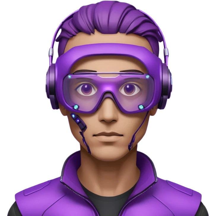 Cyberpunk man head 3d puruple cyber VR -glasses half rotate face 3d emoji