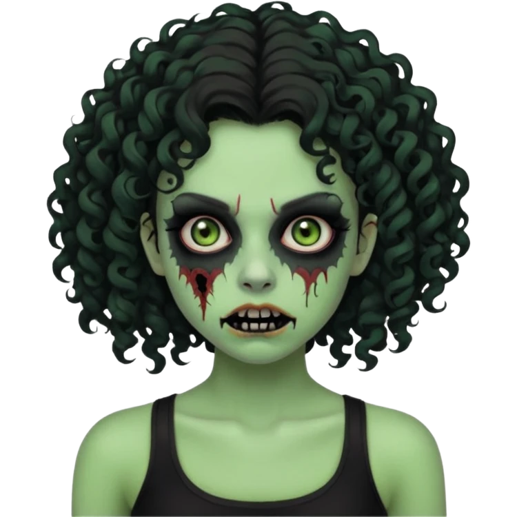 Black side party curly head girl zombie pale skin black crop top no hat emoji