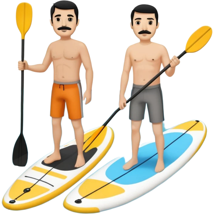Make a couple paddle boarding both white skin and black hair and the guy has a black mustache, both in the same paddle board emoji