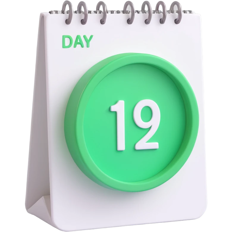 3D emoji style calendar with a green circle highlighting a day emoji