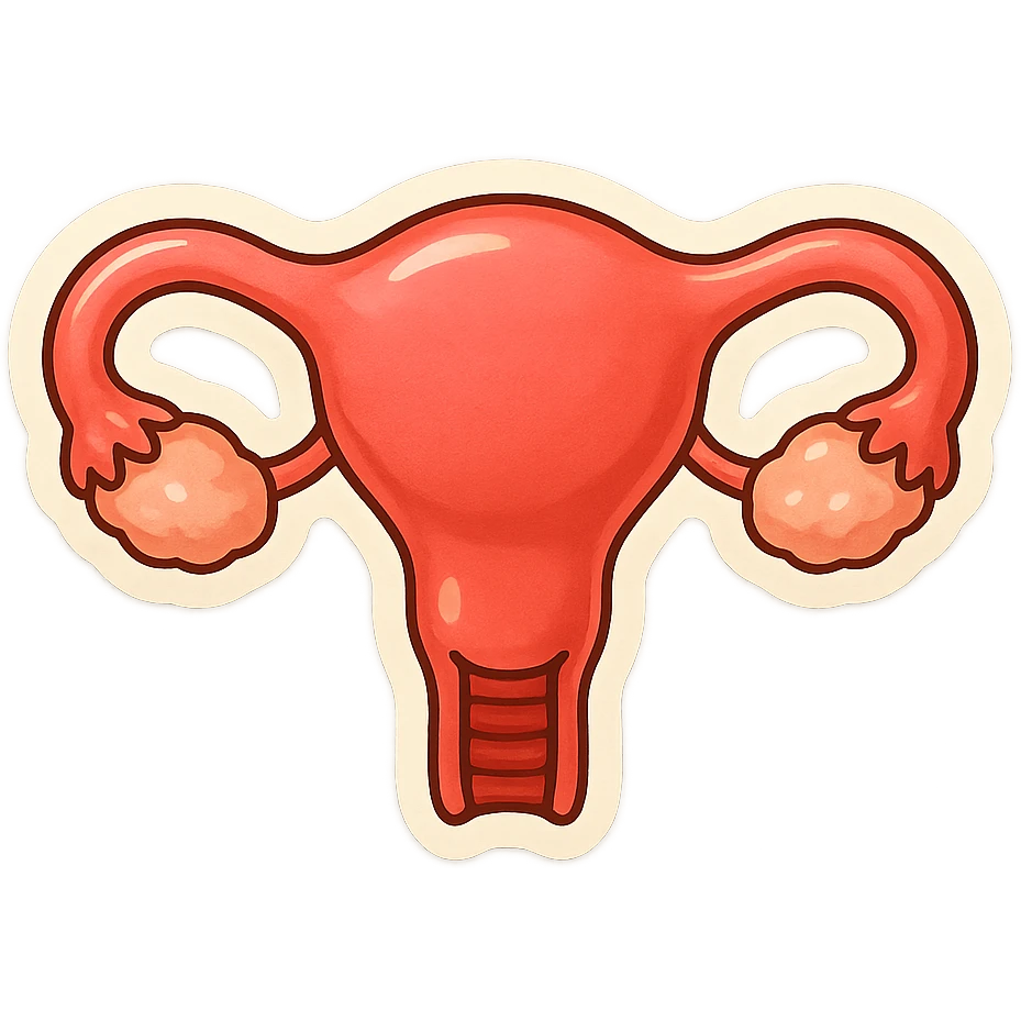 Retro stickers style variant of a uterus with soft rounded shapes, expressive contours, vintage color palette, light paper texture, shadows and highlights, transparent background. emoji