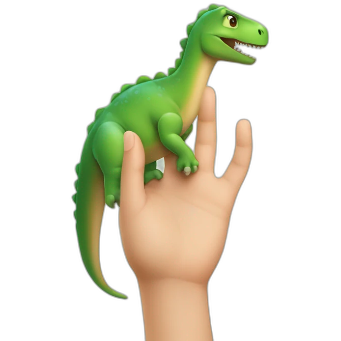 A hand stealing a cute dinosaour emoji