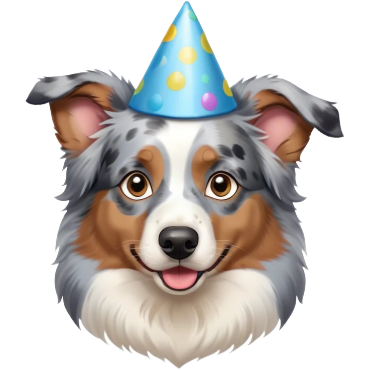 Australian shepherd blue Merle with a party hat emoji