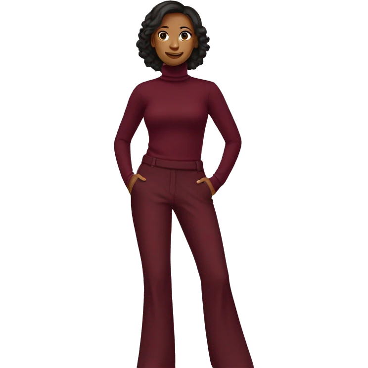 Woman wearing a burgundy turtle neck and flared pants emoji