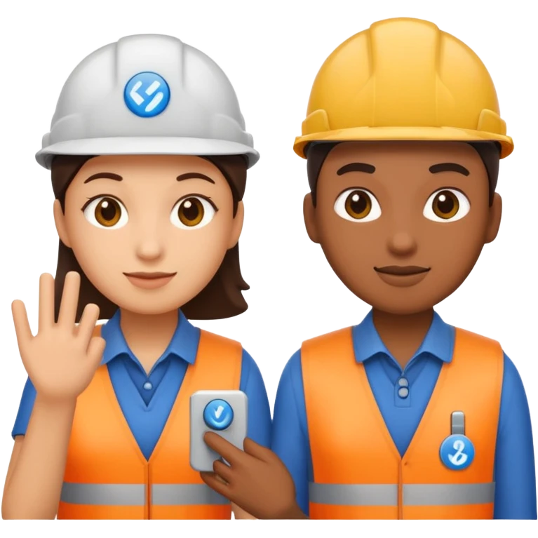 create a realistic emoji of two working packaging workers switching position with a switch symbol between them emoji