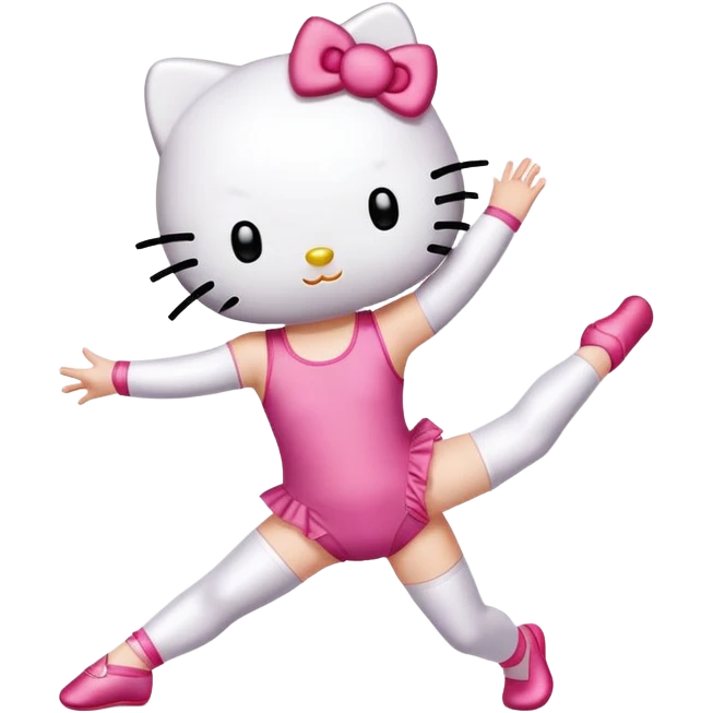 Hello Kitty in a leotard doing a gymnastics walkover emoji