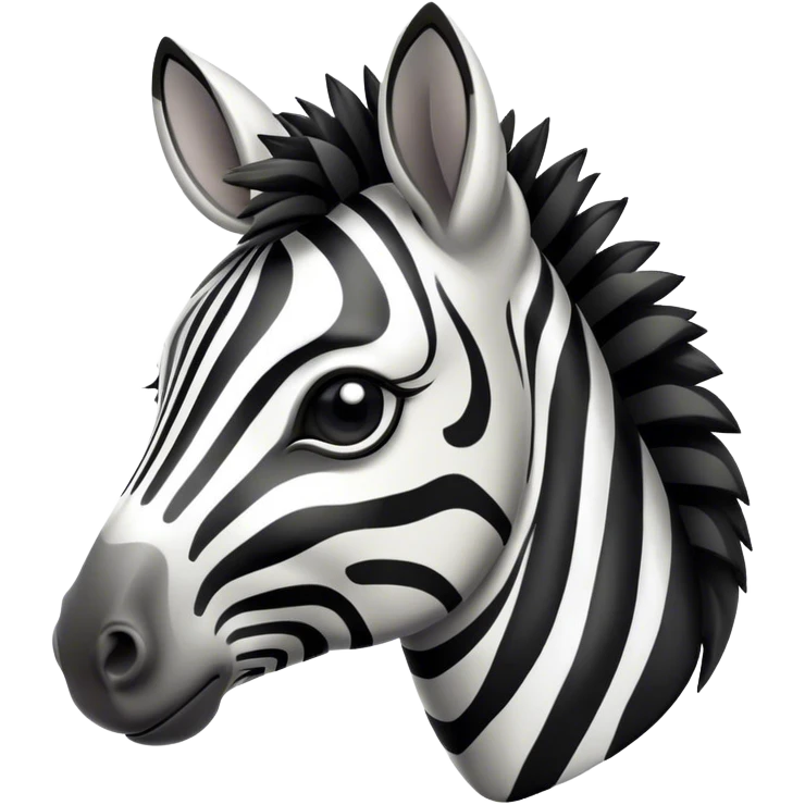 Cinematic Cute Zebra Portrait Emoji, Head tilted playfully and inquisitively, featuring a glossy, intricately striped fur of black and white, a refined, horse-like head with a long snout and alert ears, and round, sparkling eyes filled with curious wonder, Simplified yet irresistibly adorable features, highly detailed, glowing with a warm, friendly glow, high shine, affectionate and spirited, stylized with a touch of savannah whimsy, bright and endearing, soft glowing outline, capturing the essence of a mischievous yet loving zebra that feels like it could prance out of the screen and into your arms! emoji