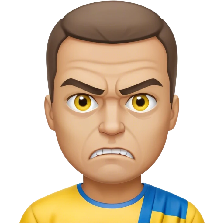 super-realistic angry Ukrainian with ukranian flag emoji