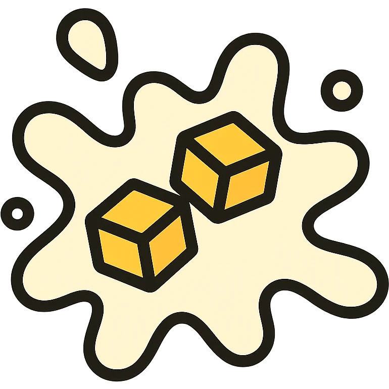 a splash of milk with butter cubes, creamy and rich, icon style emoji