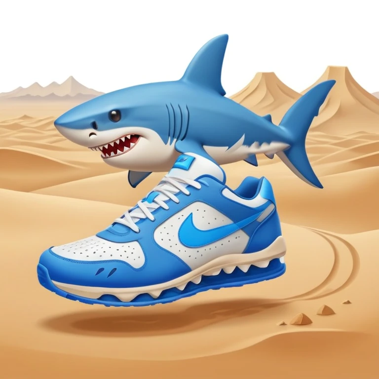 Has tiburón con tenis Nike azul en el desierto  emoji