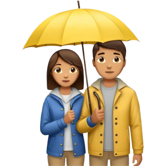 Couple under yellow umbrella, City Rain Scene. emoji