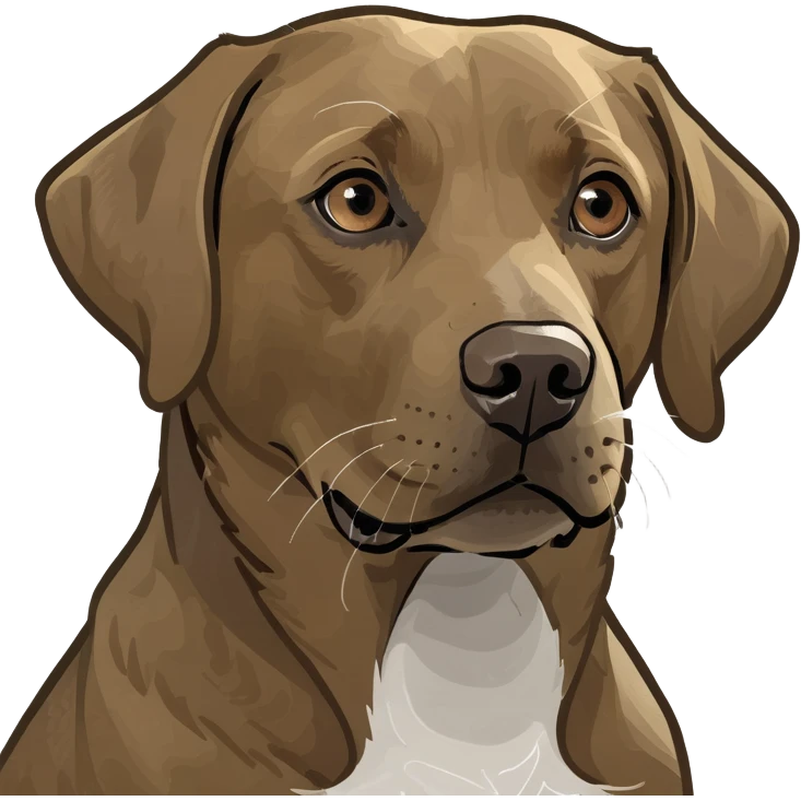 Brown labrador with white spot on stomach and  with light eyes emoji