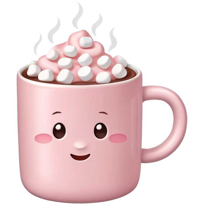 Light Pink mug of hot chocolate with marshmallows  emoji