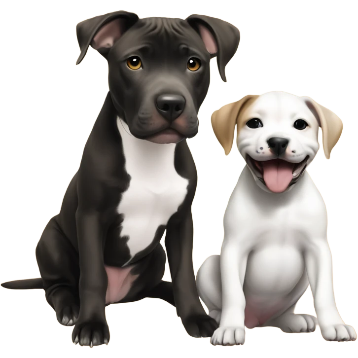 Black mouth cur puppy next to black and white smiling pit bull emoji