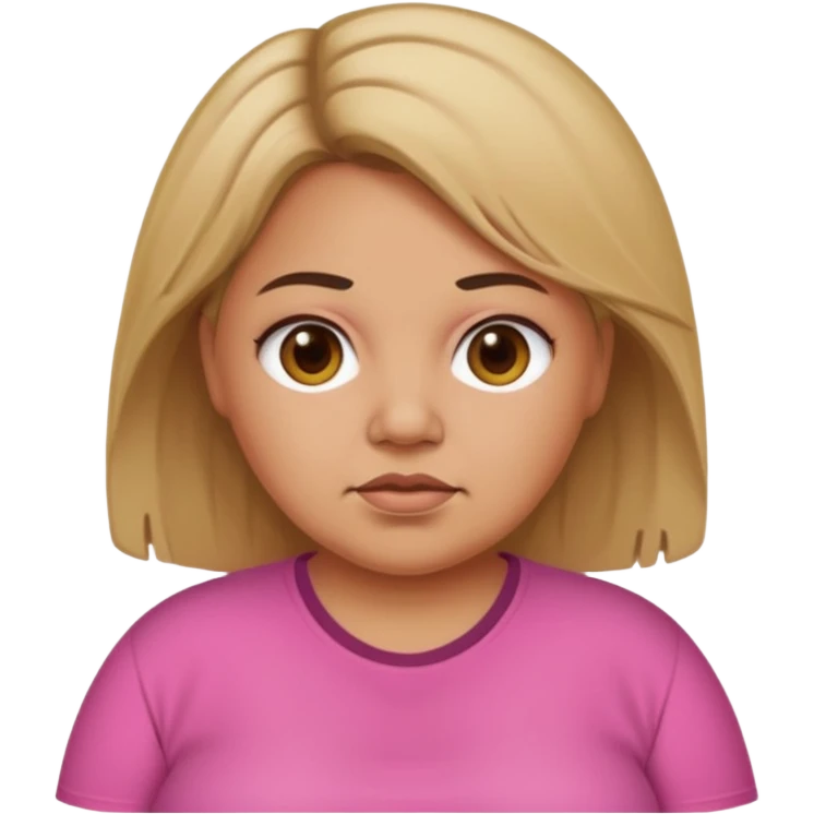 Tan skin color kind of fat woman with dirty blond hair brown roots and brown eyes with a pink shirt emoji