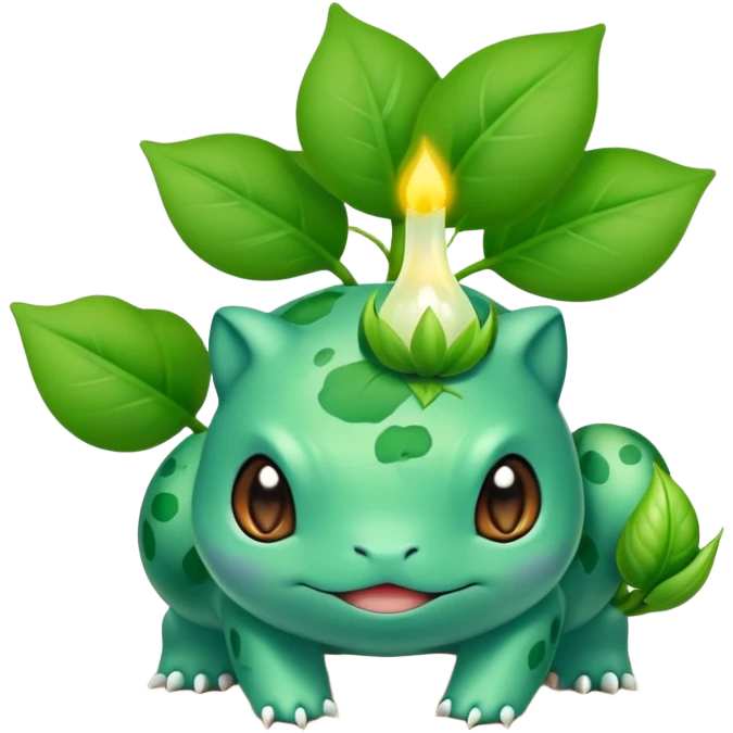 Bulbasaur with a small green unopened plant bulb with layered petals esembling a bud on back emoji