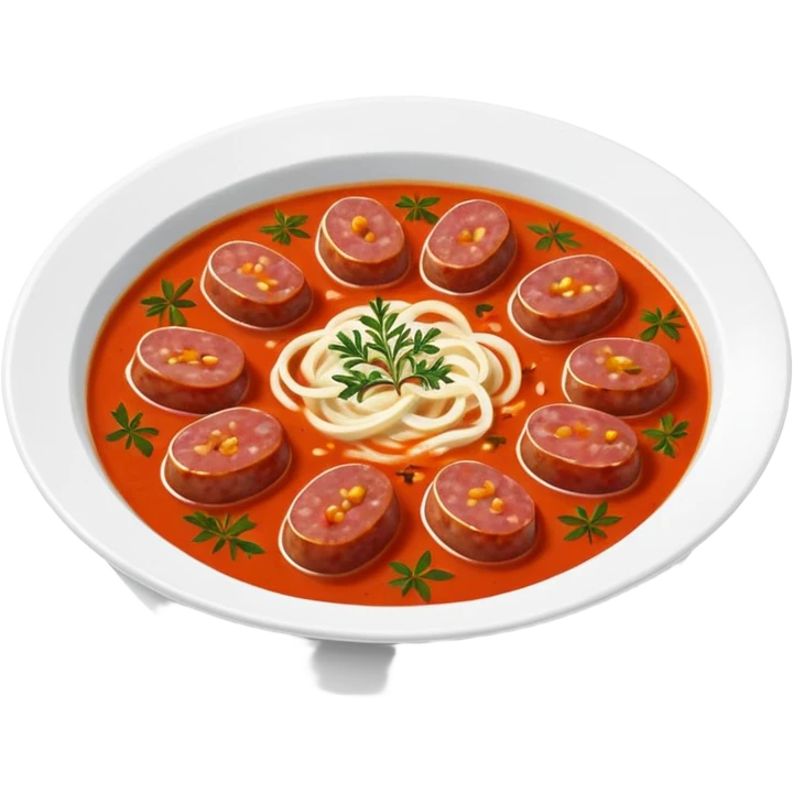 emoji of Rougail saucisse meal. Typical Reunion island meal. Sliced sausage in tomato reduced soup with thym  emoji