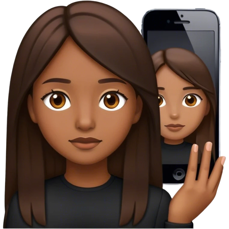 emoji estilo de iphone de uma menina cabelos castanhos olhos castanhos com uma blusinha preta e cabelo longo liso emoji