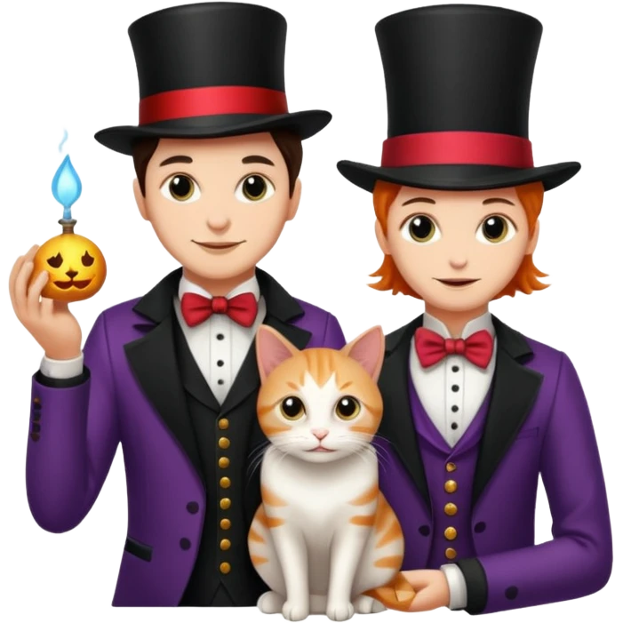 magician couple and their pet cat emoji