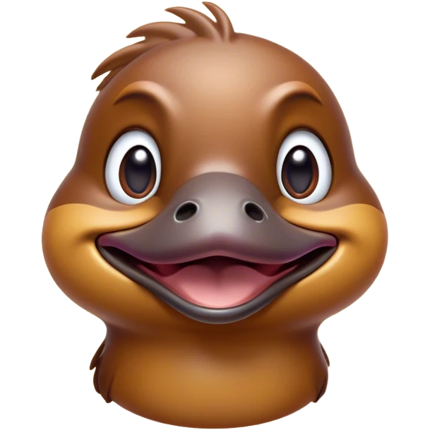 Cinematic Comical Platypus Portrait Emoji, Head tilted dramatically with an exaggeratedly amused expression, featuring a striking, glossy brown fur with a whimsically flat duckbill and wide, expressive eyes full of playful disbelief, Simplified yet hilariously expressive features, highly detailed, glowing with a slightly sassy glow, high shine, dramatic yet playful, stylized with an air of cheeky aquatic mischief, bright and endearing, soft glowing outline, capturing the essence of a spirited and over‐the‐top platypus, so meme‐worthy it feels like it could quack its way into internet fame instantly! emoji