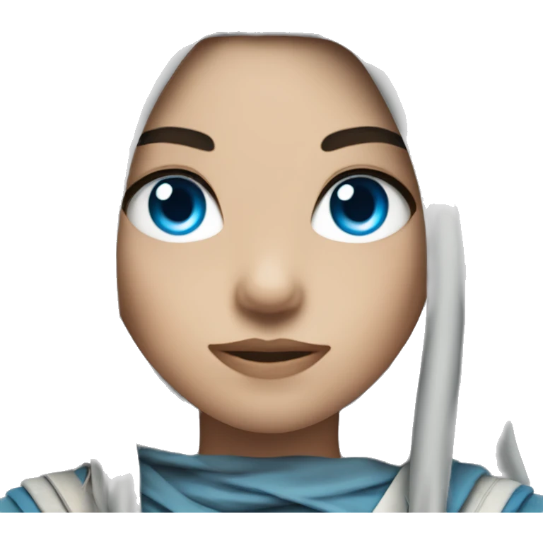 Archer girl with blue eyes, dark dreadlocks hair of medium length  emoji