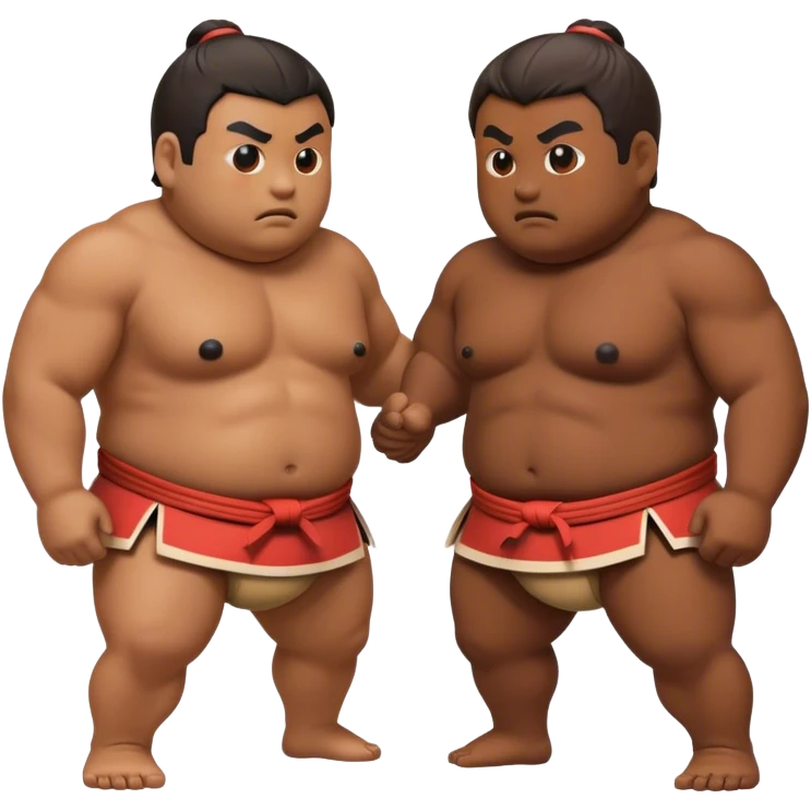 Cinematic Realistic Sumo Wrestling Emoji, depicted as an intense sumo match featuring powerful wrestlers in traditional mawashi, rendered with rich textures and dynamic dramatic lighting that captures the raw intensity of the sport. emoji
