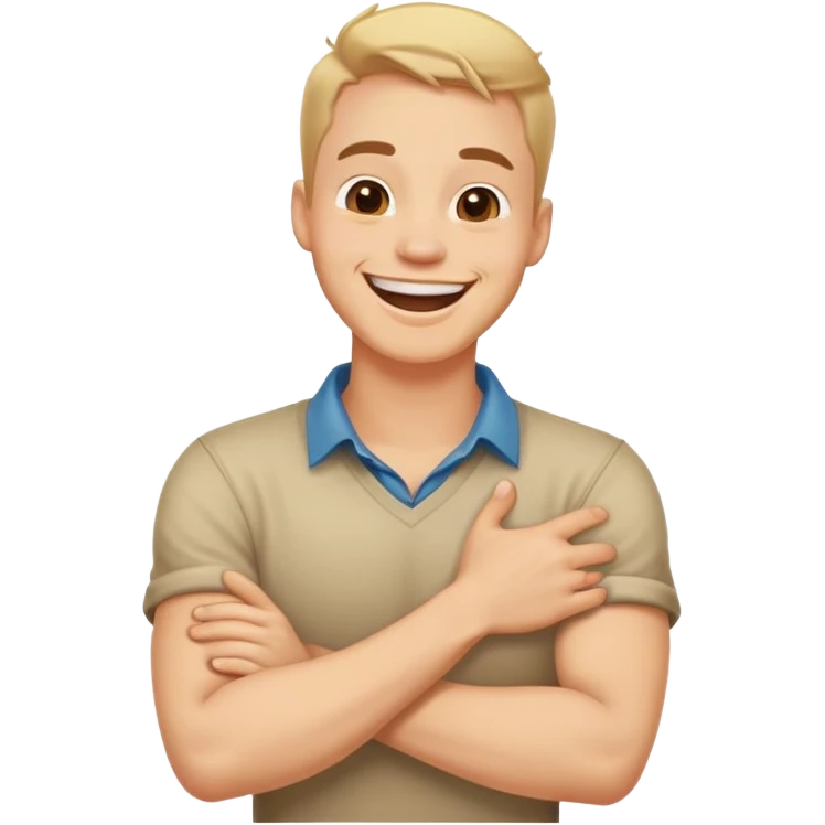 Arms crossed holding neck laughing guy emoji