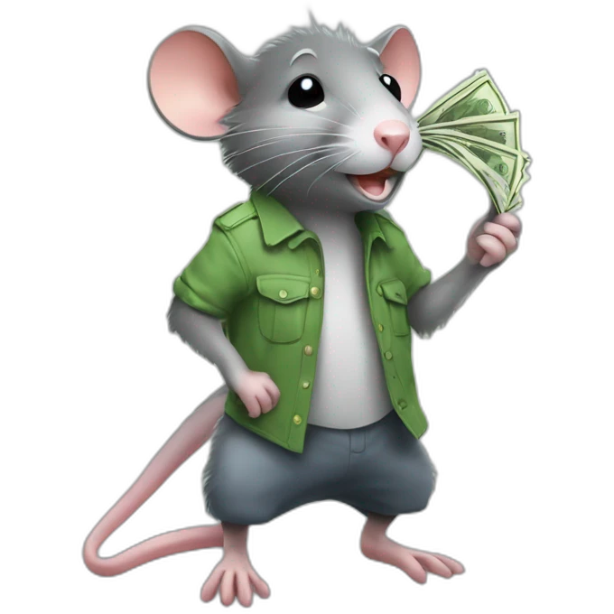 rat holding money and with crocs on his feet emoji