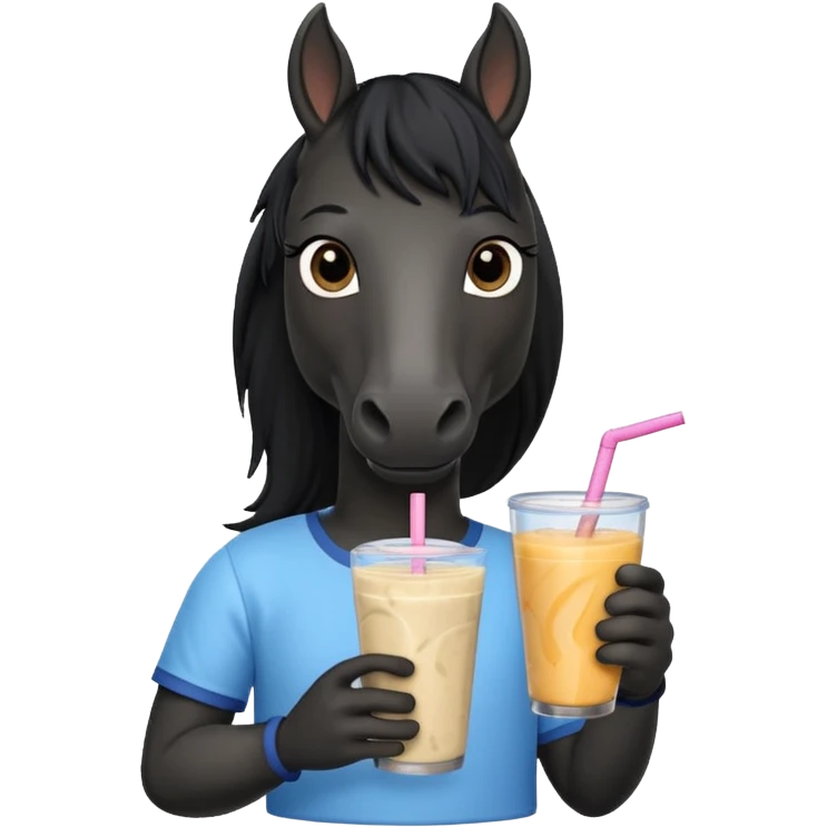 black horse with shirt character holding smoothie emoji