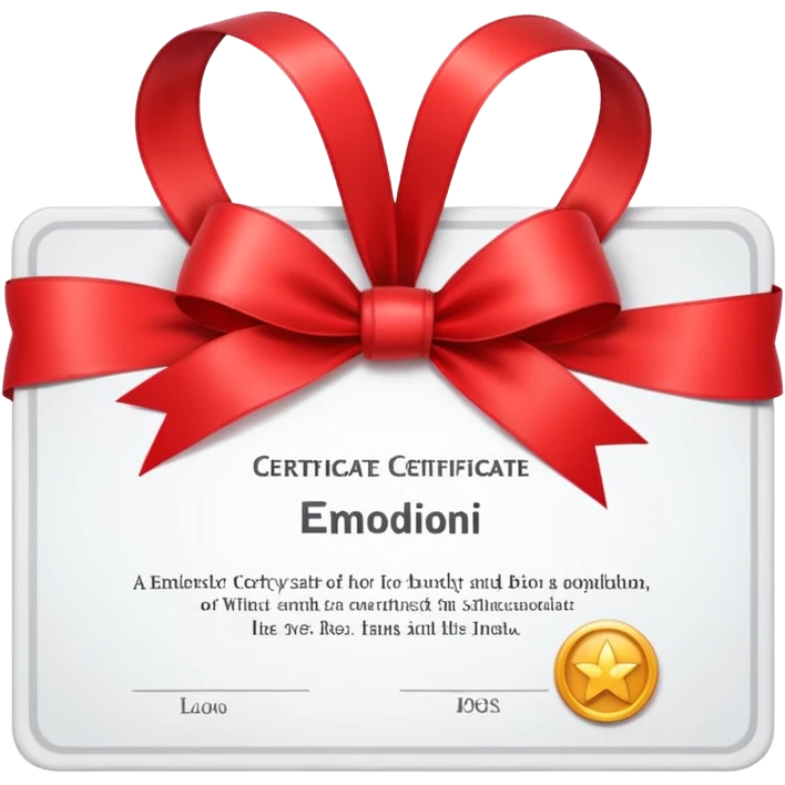 a white certificate with a bow on a black background. Lots of details emoji