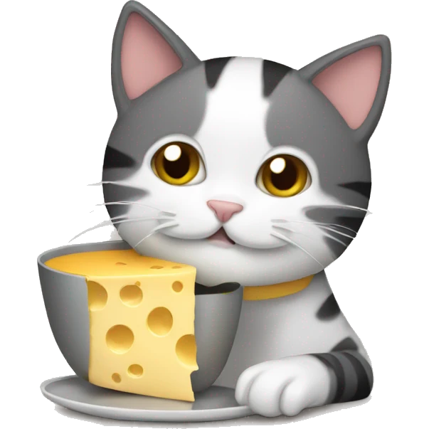 Cat eating a bowl of back and cheese emoji