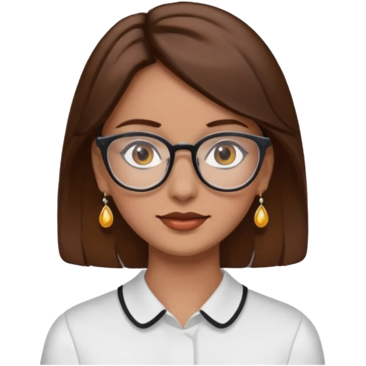 Women brown eye and brown hair with glassess and earing emoji