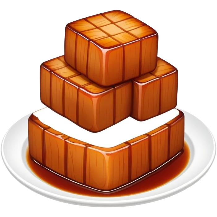 Hangzhou Dongpo Pork braised pork belly cubes, simplified emoji style with bold outlines and bright colors, cartoon style Chinese meat dish emoji
