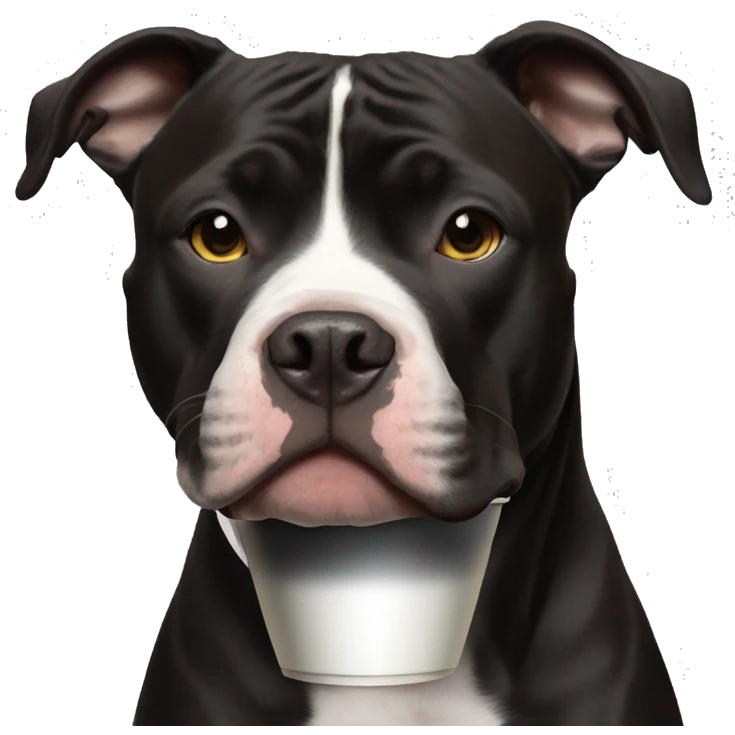Black pitbull with white stripe on nose drinking coffee emoji